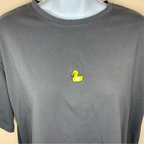 Grey Embroidered Yellow Duck Tee T Shirt Short Sleeve Stretch Medium - Picture 5 of 7